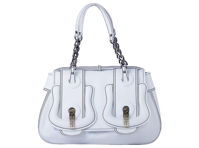 Bolsa de Ombro Fendi com Fivela Branco