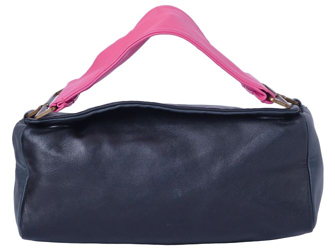 Bolsa de ombro em couro nappa preto e rosa Prada Fuschia