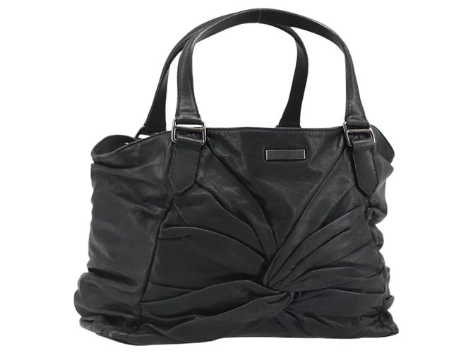 Borsa a mano in pelle nera e argento di BURBERRY Auth ka3537 Nero