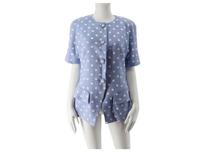 Jaqueta de linho azul com bolinhas Christian Dior