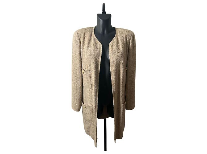 Timeless Cappotto beige Chanel in seta e cotone