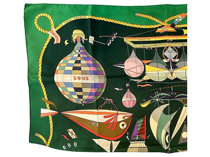 Sciarpa Hermès verde scuro LES FOLIES DU CIEL