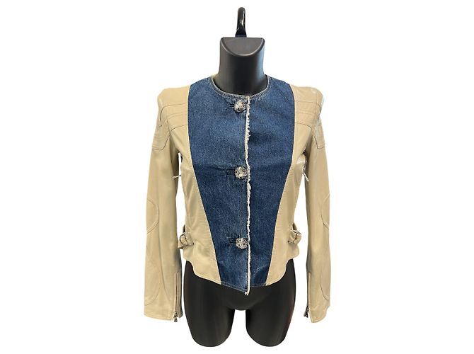 Dolce & Gabbana Giacca corta in pelle e denim Dolce Gabbana