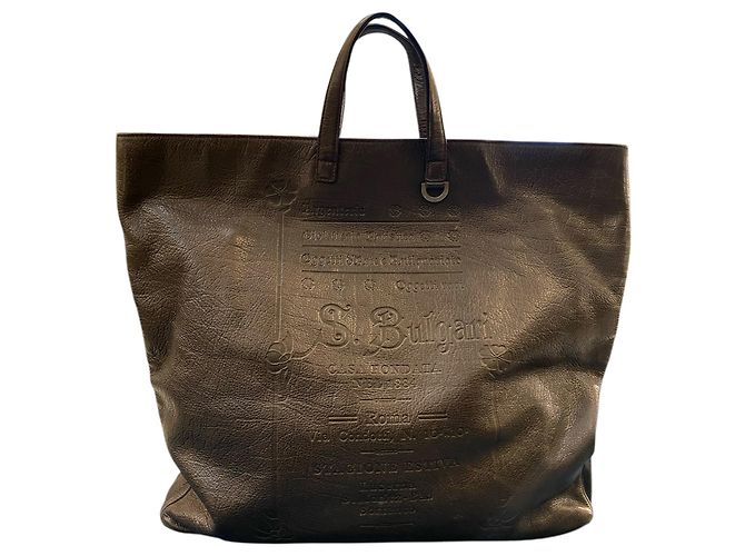 Large Bulgari brown leather handbag
