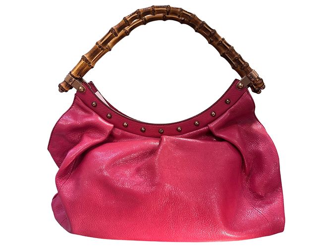 Bamboo Bolsa de couro Gucci em Rosa Bambu Marrom