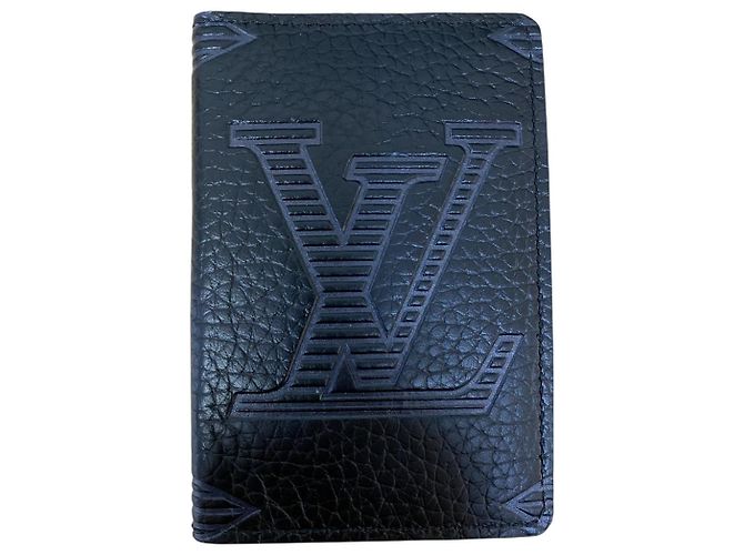 Louis Vuitton Taurillon Shadow Black Leather Monogram Pocket Organizer Wallet
