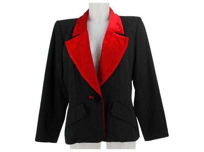 Giacca in velluto nera e rossa Yves Saint Laurent Rive Gauche 1990