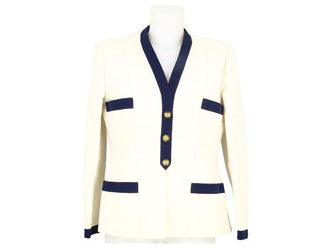 Timeless Giacca lunga beige e blu Chanel 