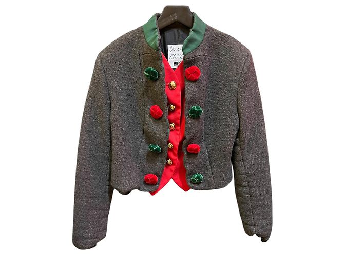 Moschino Wolljacke in Grau, Grün und Rot&nbsp;