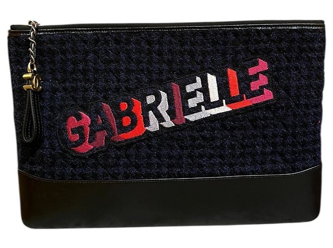 2017 Chanel Clutch in Midnight Blue Tweed with Gabrielle Logo on the Front