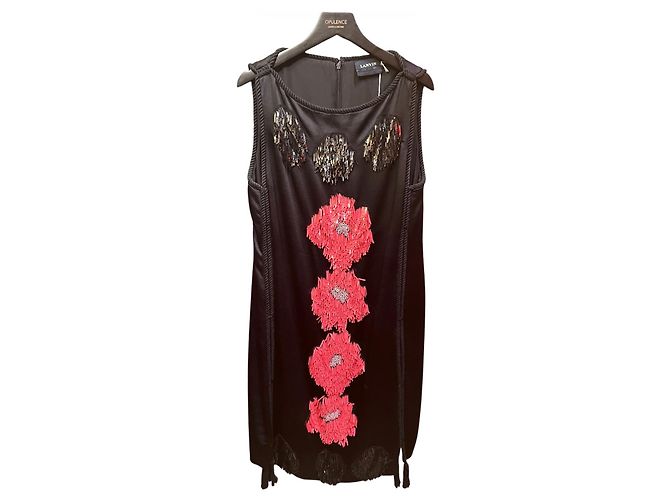 Abito senza maniche in satin nero Lanvin