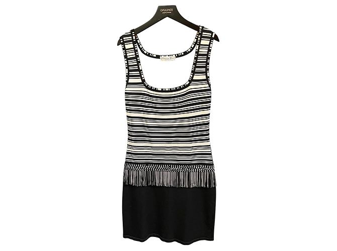 Black Dior Dress with White Stripes Wool