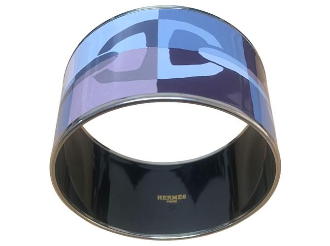 Chaîne d'ancre Hermès Hermes Optique Chain D'Ancre Printed Enamel Palladium Plated Bangle Bracelet 