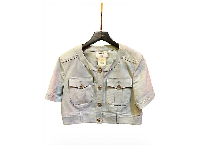 Giacca corta Chanel in denim blu cielo