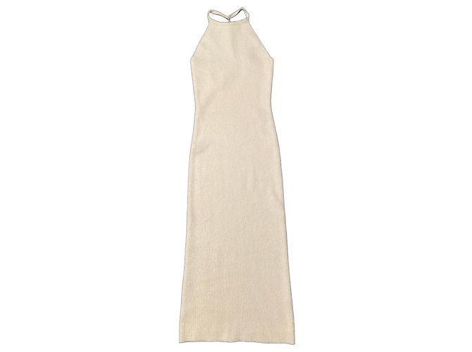 Helmut Lang Langes Rippstrickkleid mit Perlen Roh
