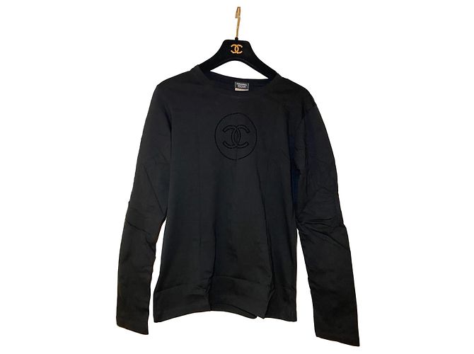 Chanel T-Shirt Manches Longues Noir CC Signature floqué