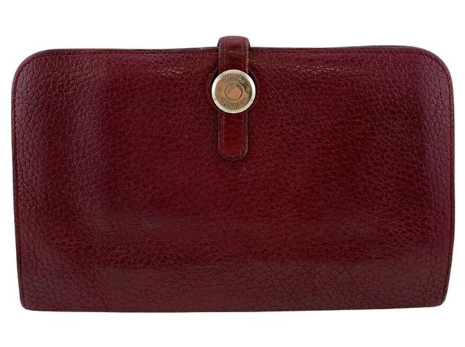 Cartera larga bi-fold con solapa Dogon GM de Hermès Roja