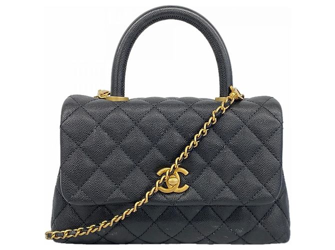 Coco Handle Bolsa de Ombro com Corrente Matelassé Chanel Preto