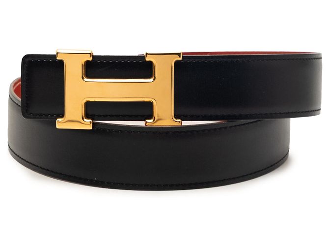 Cinturón reversible Constance H Hermès en ternera negra y Gulliver Negro