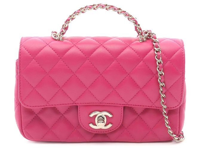 Chanel Mini Flap Rectangular de Cordero Acolchado Rosa