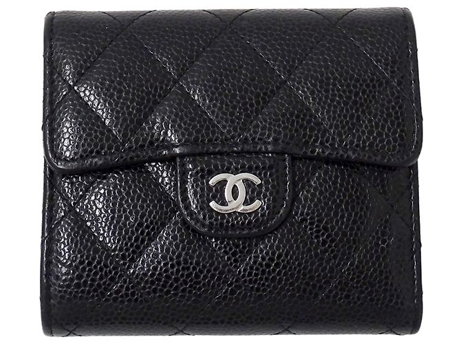 Portafoglio bi-fold classico matelassé per donne Chanel Nero