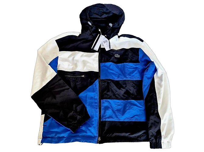 Giacca con cappuccio Lacoste color block Nero Bianco Blu