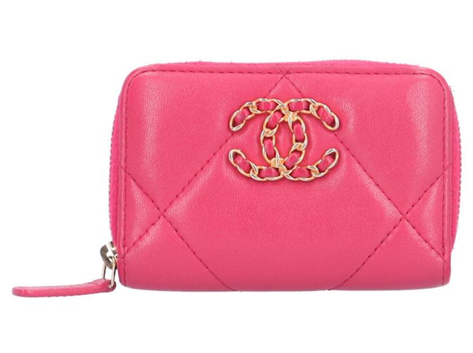 Monedero de piel de cordero Chanel 19 Rosa