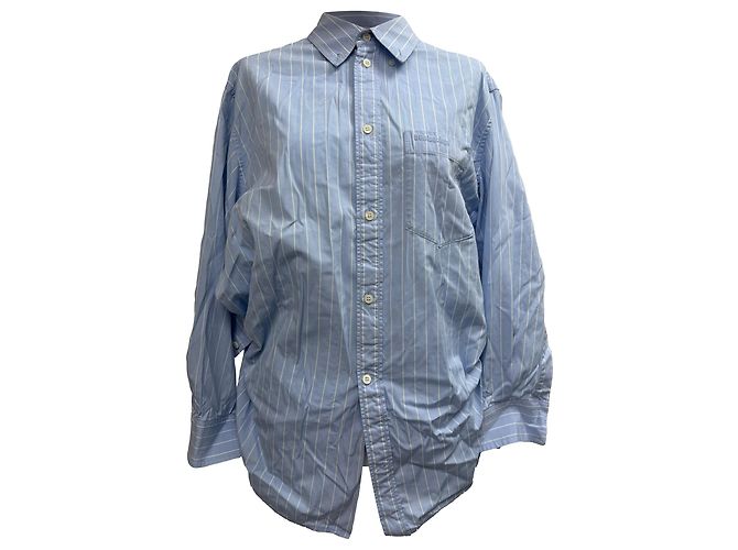 Camicia annodata a righe con logo ricamato Balenciaga in cotone blu