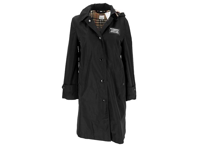 Burberry Oxclose Hooded Raincoat in Black Polyester
