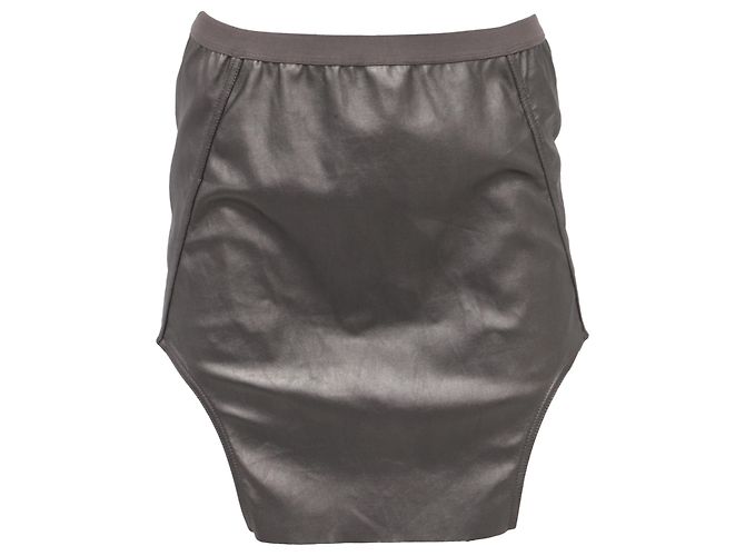 Falda Mini Diana en Cuero de Cordero Gris de Rick Owens