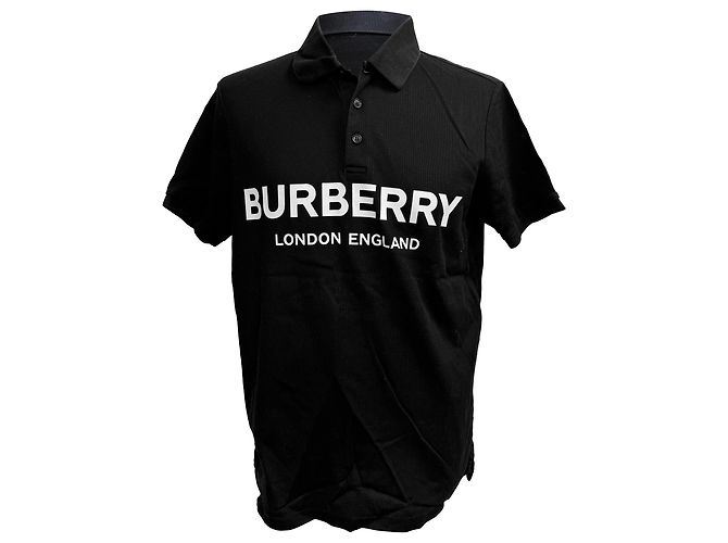 Polo de algodón negro con estampado del logo Luckland de Burberry 