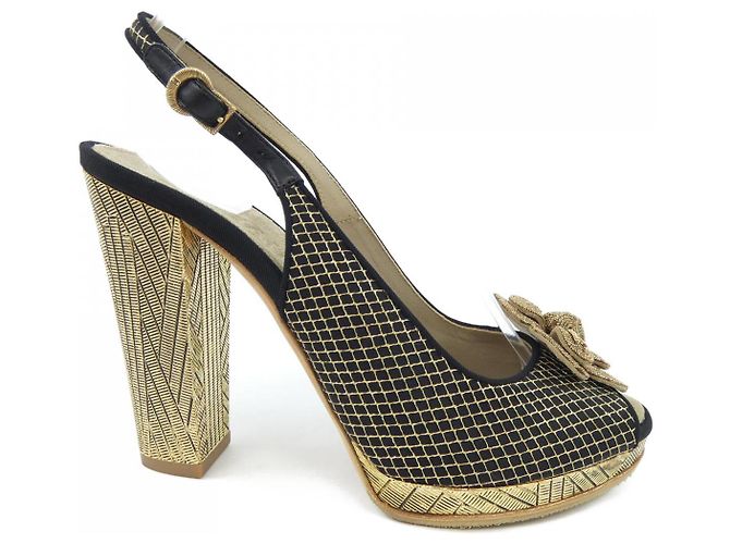 Chanel Sandals Black Golden