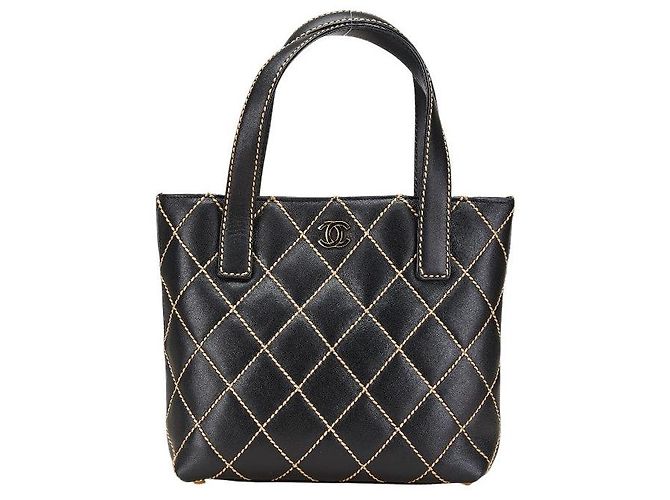 Timeless Chanel Coco Mark Wild Stitch Lammleder Tote Bag Schwarz