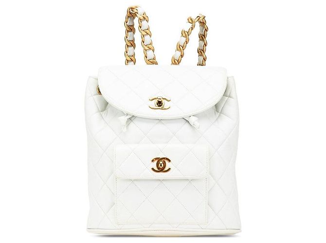 Timeless Chanel Coco Mark Matelasse Lambskin Backpack White