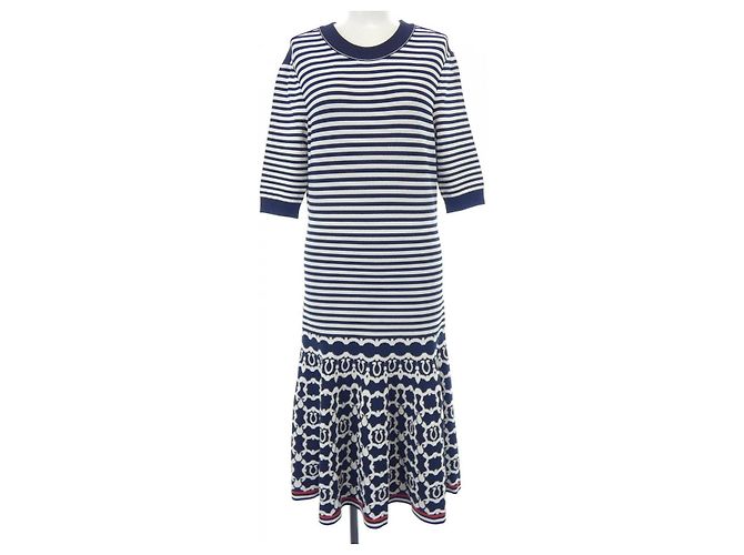 Salvatore Ferragamo Kleid Weiß Blau Marineblau