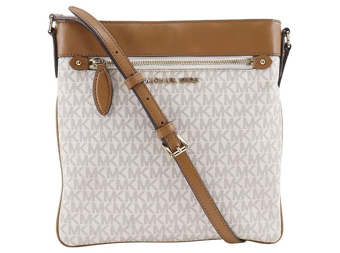 Bolsa de Ombro Connie em PVC Michael Kors Marrom Branco