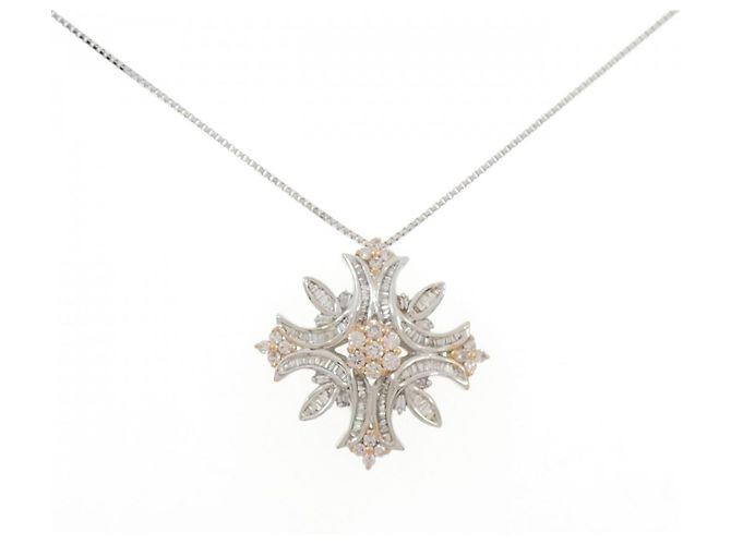 Autre Marque Colar de ouro branco e ouro rosa Au750 com diamantes