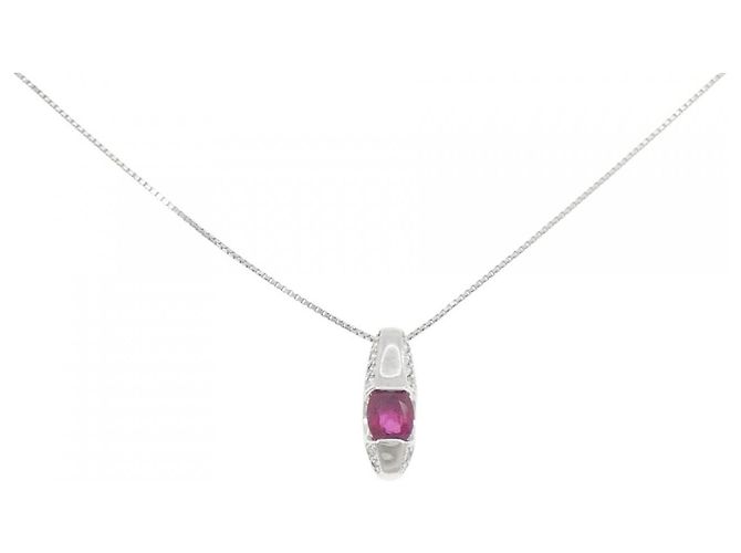 Autre Marque Platin-Rubin-Diamant-Halskette Rot