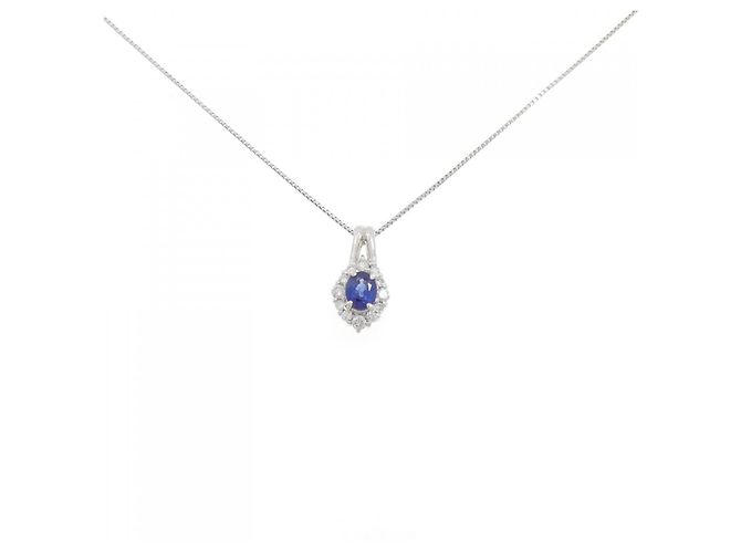 Autre Marque Saphir-Diamant-Halskette Pt900/Pt850 Silber