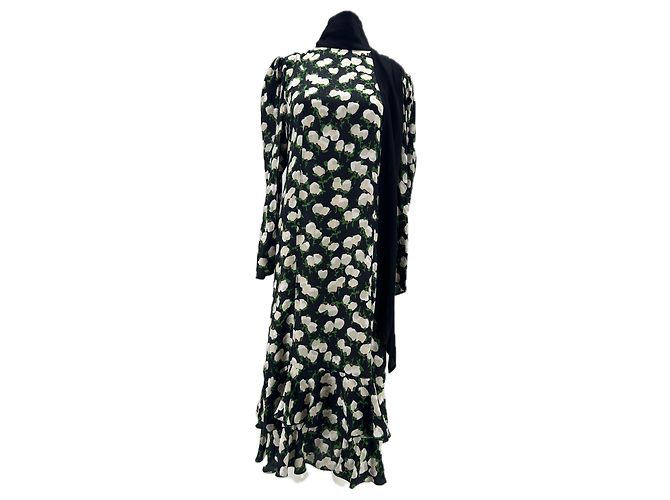 Autre Marque BROGGER Langes Blumenkleid mit integriertem Schal Schwarz