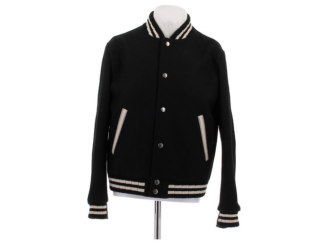 Saint Laurent Giacca varsity nera in lana Nero