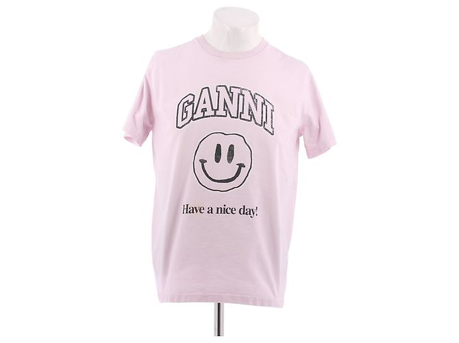 Camiseta de algodón rosa Ganni