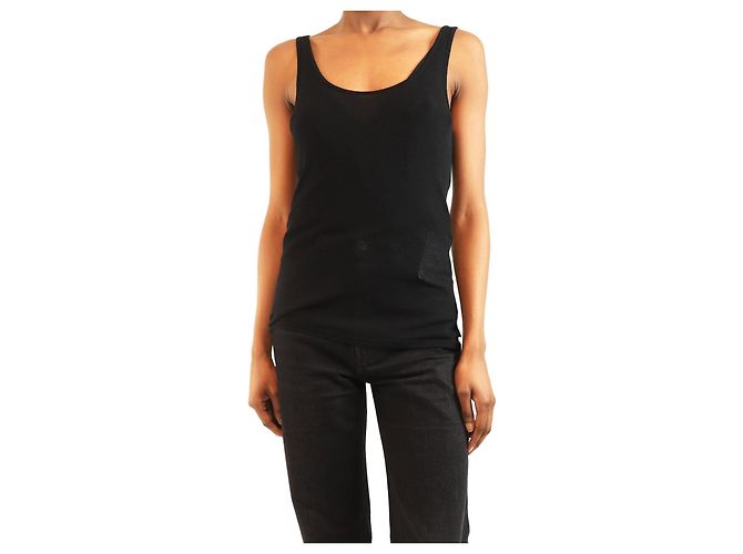 Saint Laurent Top sin mangas negro transparente de canalé - talla XS