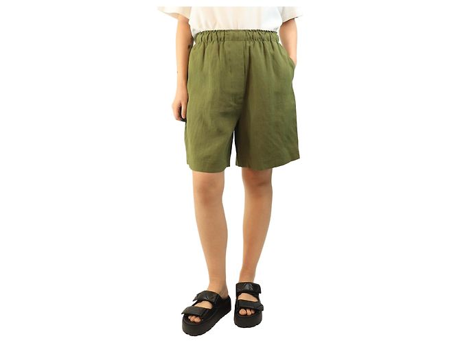Autre Marque Grüne elastische Leinen-Shorts - Größe UK 12