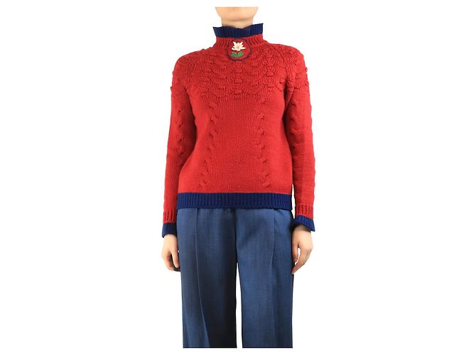 Chanel Roter Strickpullover mit Blumendetail - Größe UK 8 