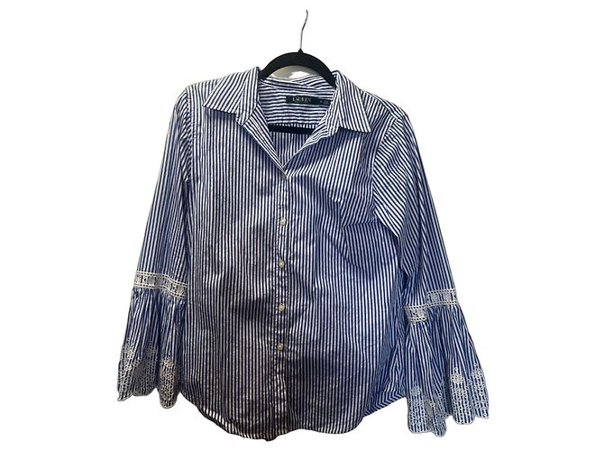 Camisa de algodón a rayas Lauren Ralph Lauren con puños de encaje Blanco Azul