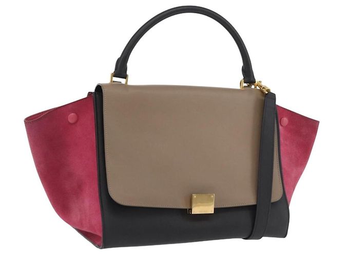 Céline CELINE Trapeze Hand Bag Suede Leather 2way Pink Beige Auth ka3552A