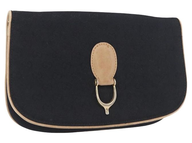 Borsa a Spalla GG Canvas Gucci Nera Oro Auth BAZ042 Nero D'oro