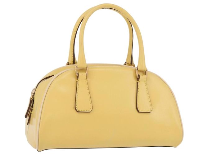 PRADA Bolso de mano de cuero amarillo dorado Auth mr2207