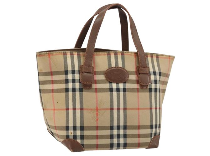 Borsa a mano in tela Nova Check Burberrys marrone oro Auth BA11552 D'oro
